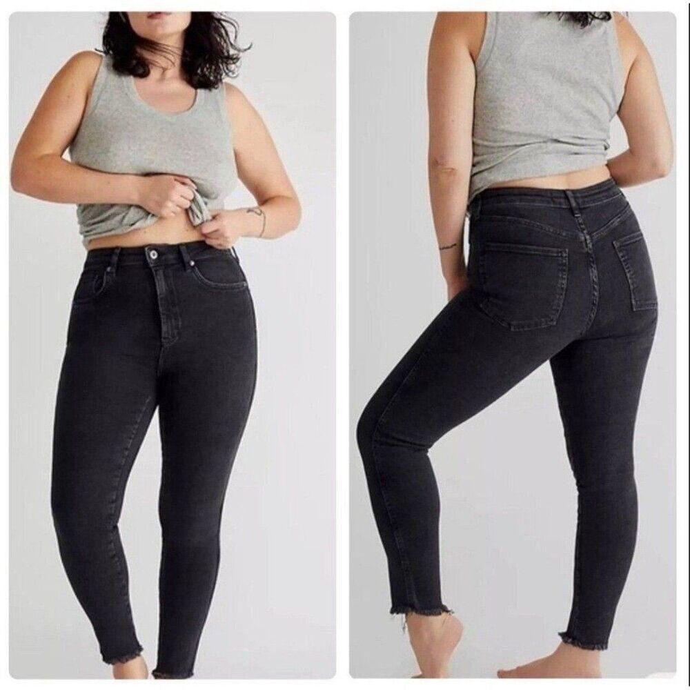 NEW Free People Black Raw Hem High Rise Jegging Skinny Jeans Size 25 Spring Chic